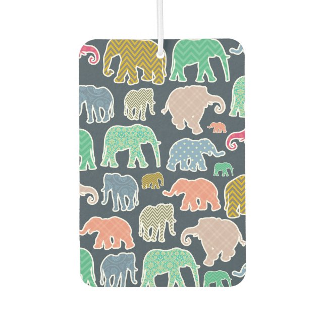Colourful Elephants, Pattern Of Elephants, Zigzag Air Freshener (Front)