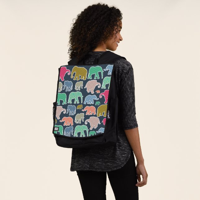 Colourful Elephants, Pattern Of Elephants, Zigzag Backpack (Worn)