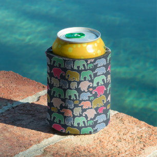 Colourful Elephants, Pattern Of Elephants, Zigzag Can Cooler