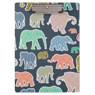 Colourful Elephants, Pattern Of Elephants, Zigzag Clipboard