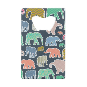 Colourful Elephants, Pattern Of Elephants, Zigzag Credit Card Bottle Opener