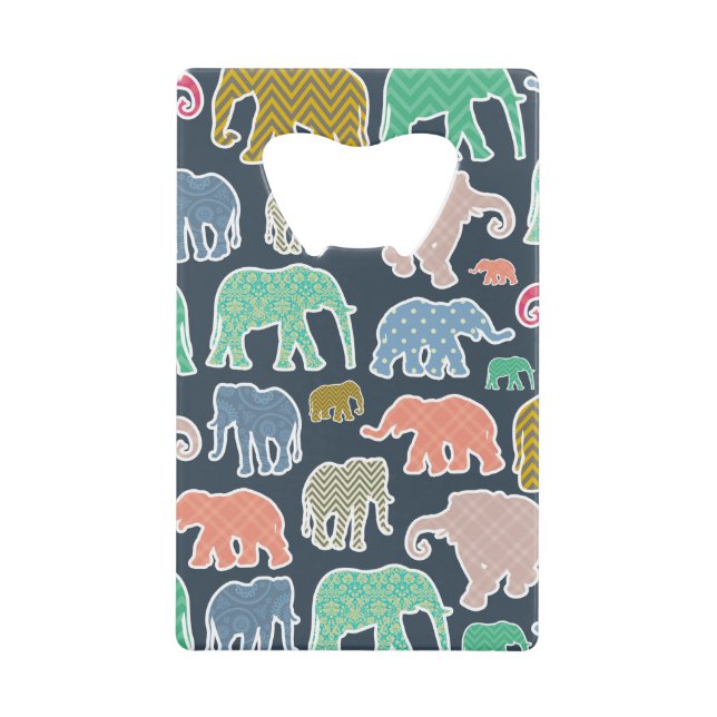 Colourful Elephants, Pattern Of Elephants, Zigzag Credit Card Bottle Opener (Front)