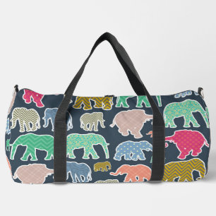 Colourful Elephants, Pattern Of Elephants, Zigzag Duffle Bag