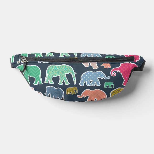 Colourful Elephants, Pattern Of Elephants, Zigzag Fanny Pack (Lay Down)