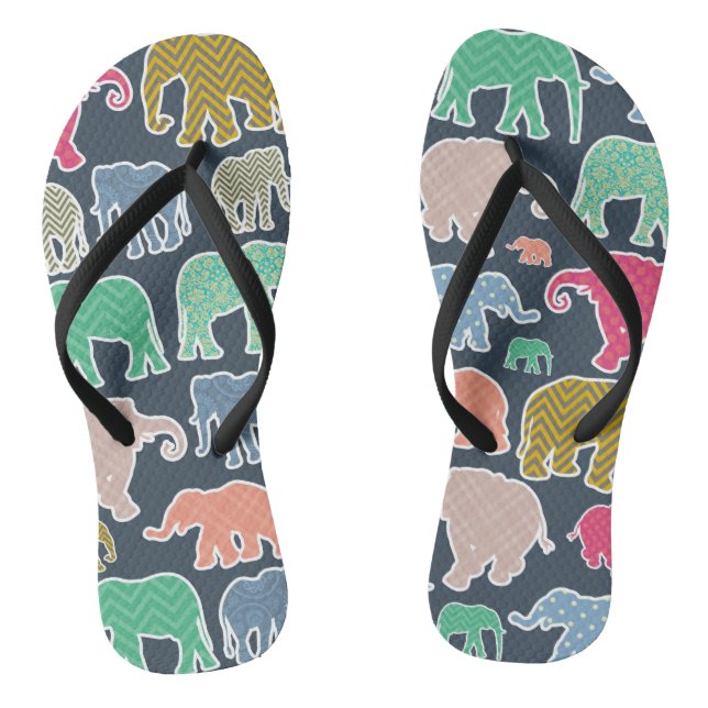 Colourful Elephants, Pattern Of Elephants, Zigzag Flip Flops (Footbed)