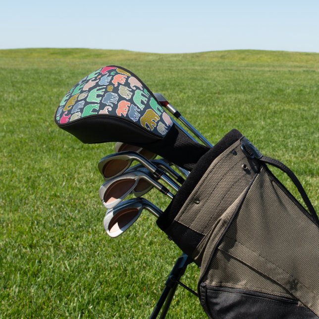 Colourful Elephants, Pattern Of Elephants, Zigzag Golf Head Cover (In Situ)