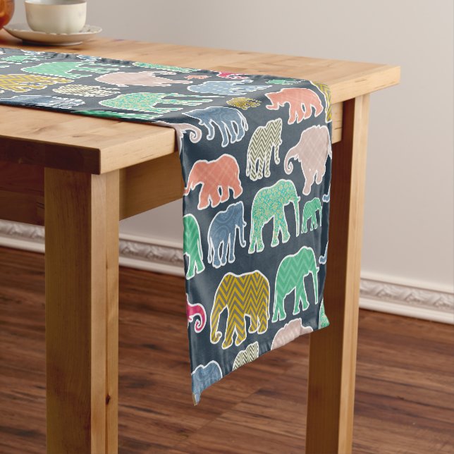 Colourful Elephants, Pattern Of Elephants, Zigzag Medium Table Runner (In Situ)