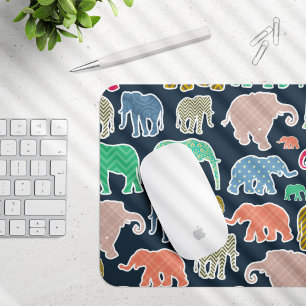Colourful Elephants, Pattern Of Elephants, Zigzag Mouse Pad