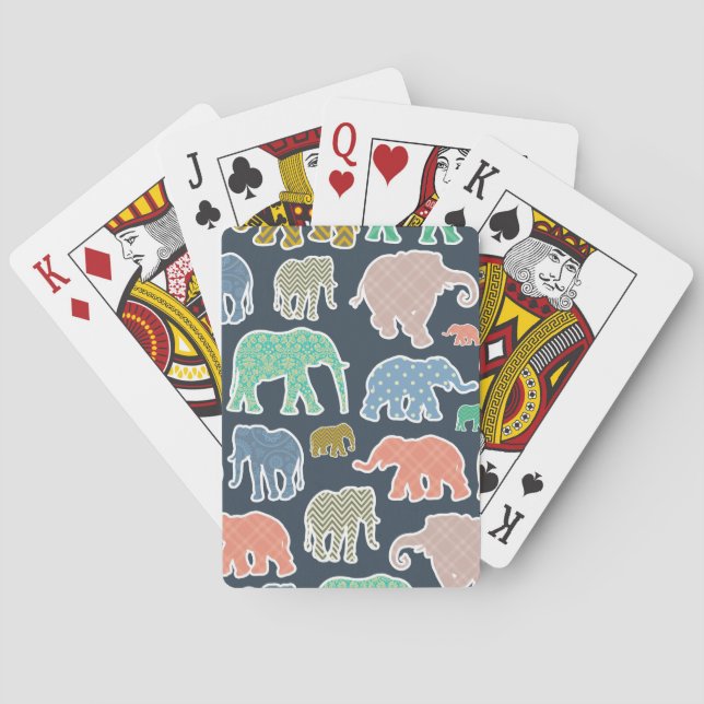 Colourful Elephants, Pattern Of Elephants, Zigzag Playing Cards (Back)