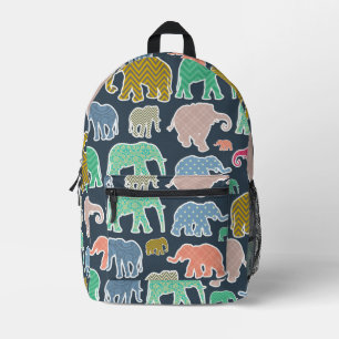 Colourful Elephants, Pattern Of Elephants, Zigzag Printed Backpack