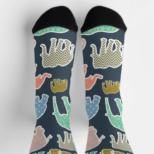 Colourful Elephants, Pattern Of Elephants, Zigzag Socks