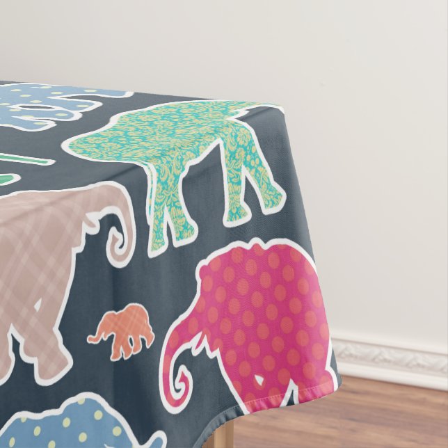 Colourful Elephants, Pattern Of Elephants, Zigzag Tablecloth (In Situ)