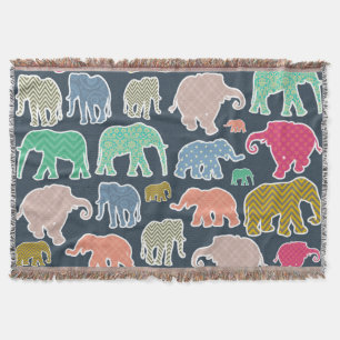 Colourful Elephants, Pattern Of Elephants, Zigzag Throw Blanket