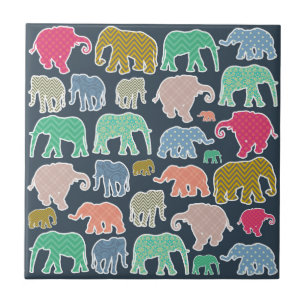 Colourful Elephants, Pattern Of Elephants, Zigzag Tile