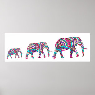 Colourful elephants poster