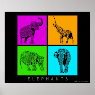 Colourful Elephants Poster