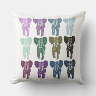 Colourful Elephants Throw Pillow