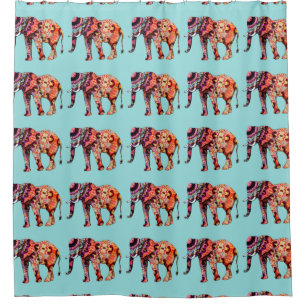 Colourful Elephants Tiled on a Blue Background