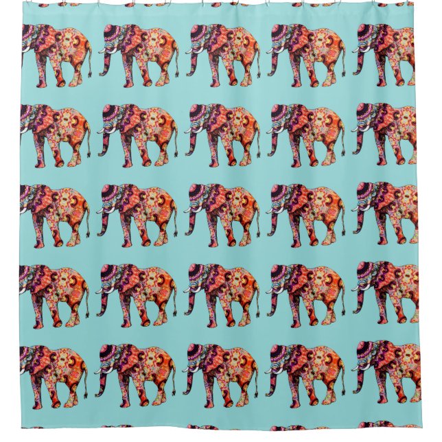 Colourful Elephants Tiled on a Blue Background (Front)