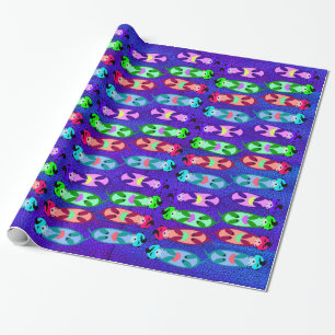 Colourful Elvis Otters with Hearts Swimming Wrapping Paper