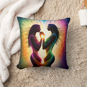 Colourful Embrace of Two Figures in Abstract Art Throw Pillow