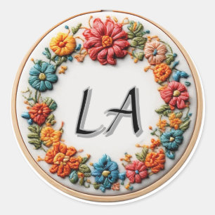 Colourful Embroidered Alphabet Design Classic Round Sticker