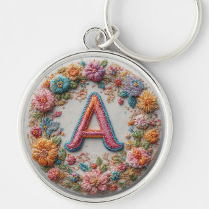 Colourful Embroidered Alphabet Design Keychain