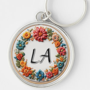 Colourful Embroidered Alphabet Design Keychain