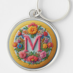 Colourful Embroidered Alphabet Design Keychain