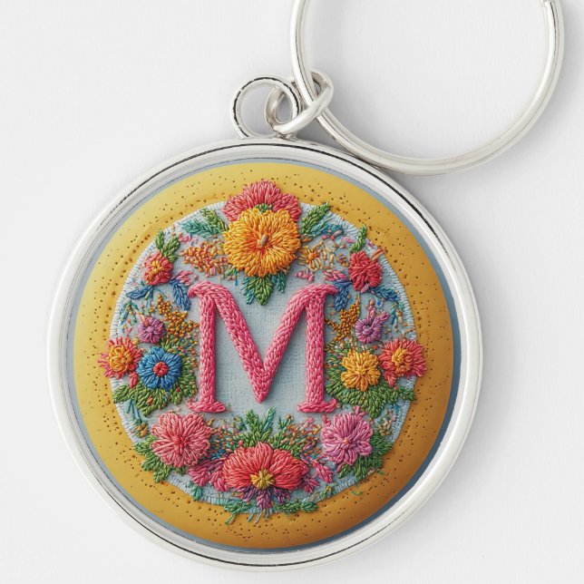 Colourful Embroidered Alphabet Design Keychain (Front)
