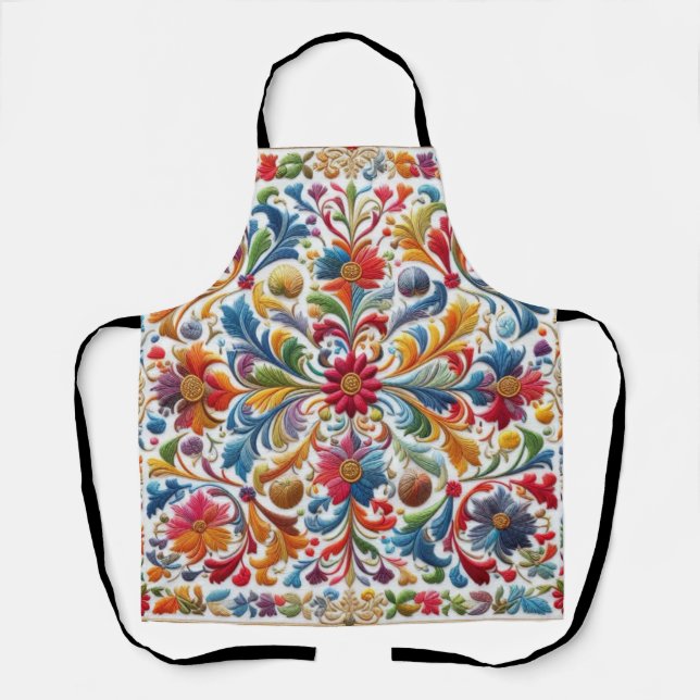 Colourful Embroidery Looking Floral Design Apron (Front)