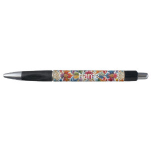 Colourful Embroidery Looking Floral Design Name Pen