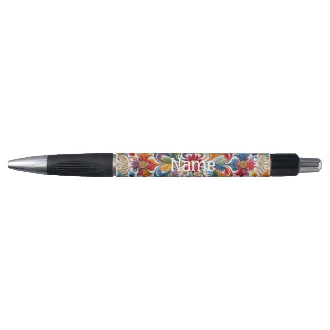 Colourful Embroidery Looking Floral Design Name Pen (Front)