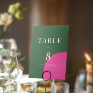 Colourful Emerald Green & Pink Wedding Table Numbe