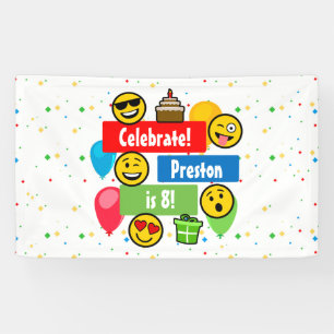 Colourful Emoji Birthday Party Kids or Boys Custom Banner