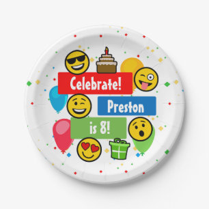 Colourful Emoji Birthday Party Kids or Boys Custom Paper Plate
