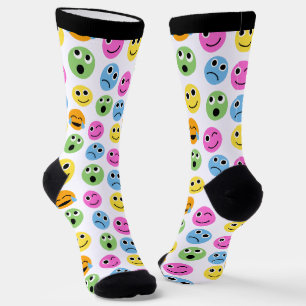 Colourful Emojis Emoticon Faces Patterned Print Socks