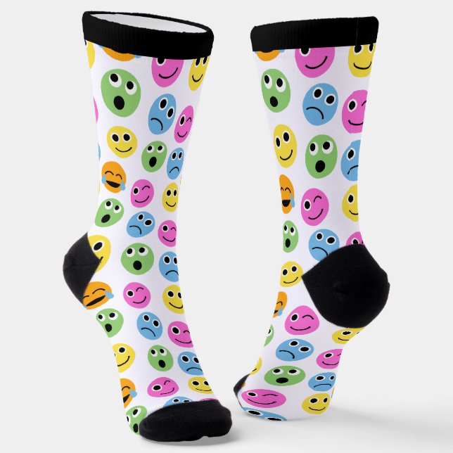 Colourful Emojis Emoticon Faces Patterned Print Socks (Angled)