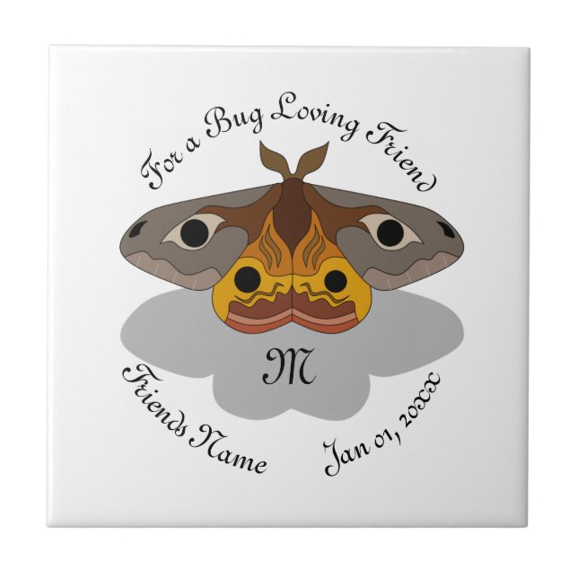 Colourful Emperor Moth Monogram Tile (Front)