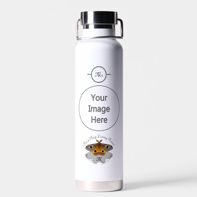 Colourful Emperor Moth Monogram Water Bottle (Back)