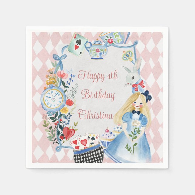 Colourful Enchanted Alice in Wonderland Birthday  Napkin (Front)