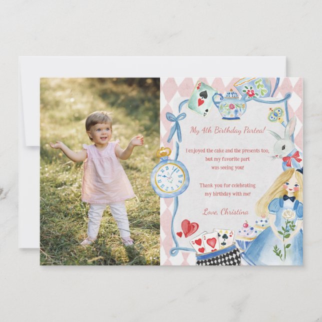 Colourful Enchanted Alice in Wonderland Birthday Thank You Card (Front)
