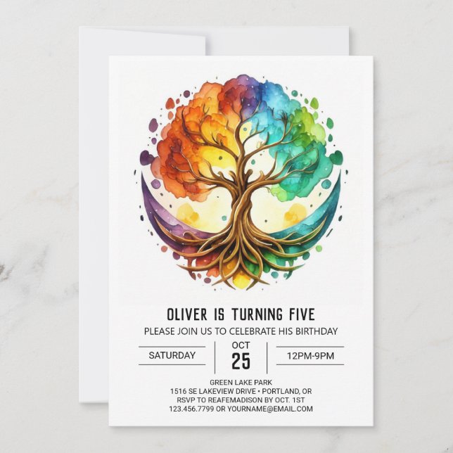 Colourful Enchanted Tree of Life Birthday Invitation (Front)