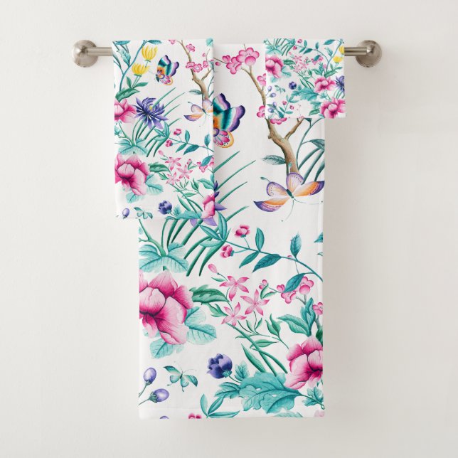 Colourful English garden flowers pattern Bath Towel Set (Insitu)
