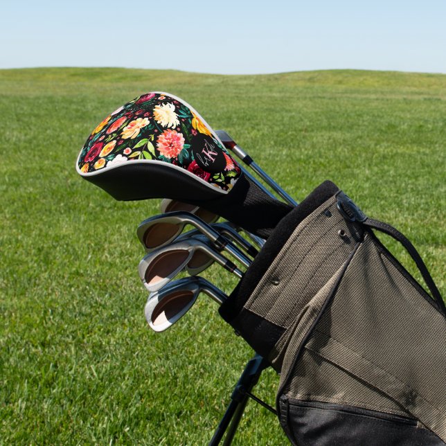 Colourful English garden flowers pattern monograms Golf Head Cover (In Situ)