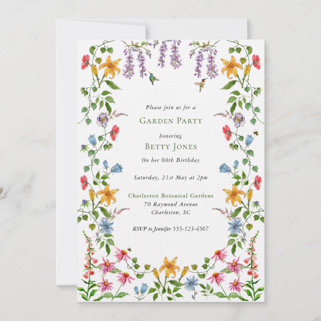 Colourful English Garden Party Birthday Invitation (Front)