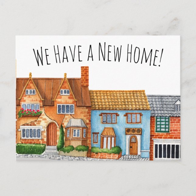 Colourful English Village Change of Address Postcard (Front)