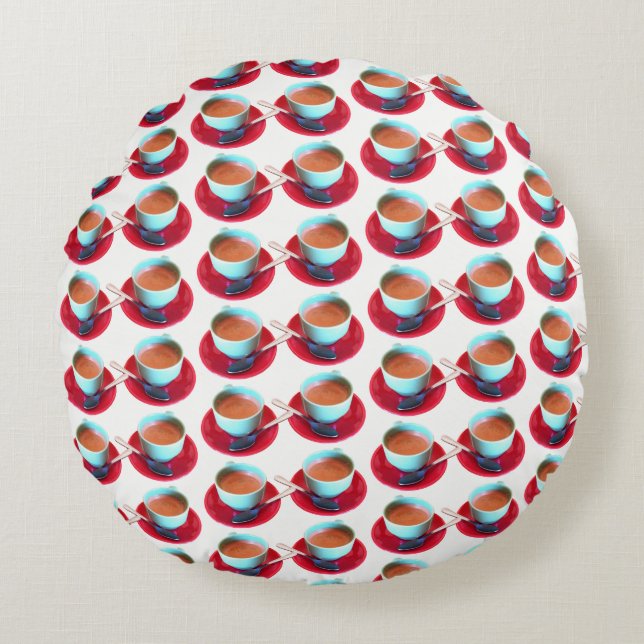 Colourful Espresso Cup and Saucer Photograph Round Pillow (Front)