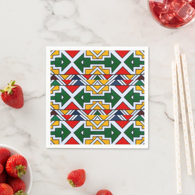 Colourful Ethnic African Tribal Geometric Wedding Napkin (Insitu)