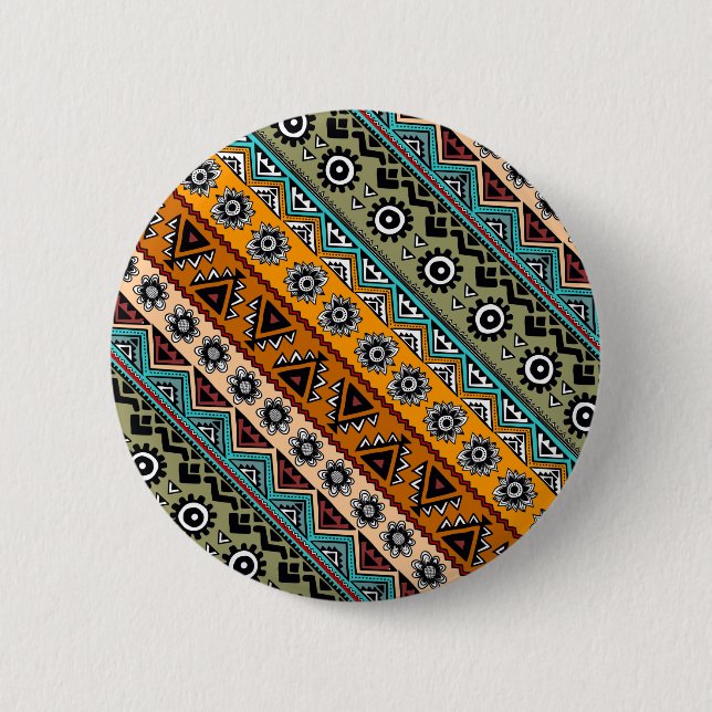 Colourful ethnic aztec patterns design decorative 2 inch round button (Front)